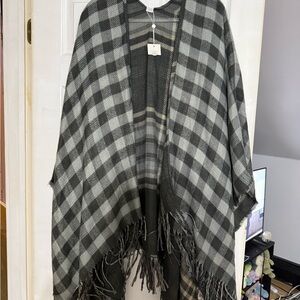 Plaid Fringe Throw Shawl